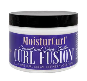CURL FUSION – All-In-One Curl Creme – Defines, Tames Frizz, Adds Moisture, Shine, Smoothness and Texture for For All Hair Types Made with Coconut Oil & Shea Butter – Made In USA 8oz