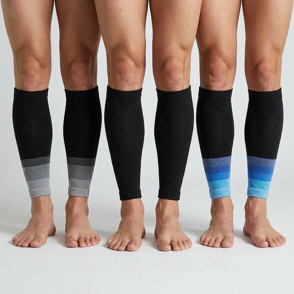 Unisex 3-Pair 20-25mmHg Calf Compression Sleeves with Patellar Strap Knee Brace, Athletic Performance Sports Socks, Footless Nylon Blend, Elasticity, Machine Washable, Non-Slip, Breathable for Running/Cycling, Outdoor Active Sportswear Healthcare