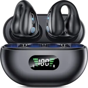 Open Wireless Ear Clips Bluetooth 5.3 Sports Earphones with Built-in Microphone, 36H Playback Time Charging Case, Silicone Bone Design - Button Connection Multifunction Chargeable Electronic Headset Plug