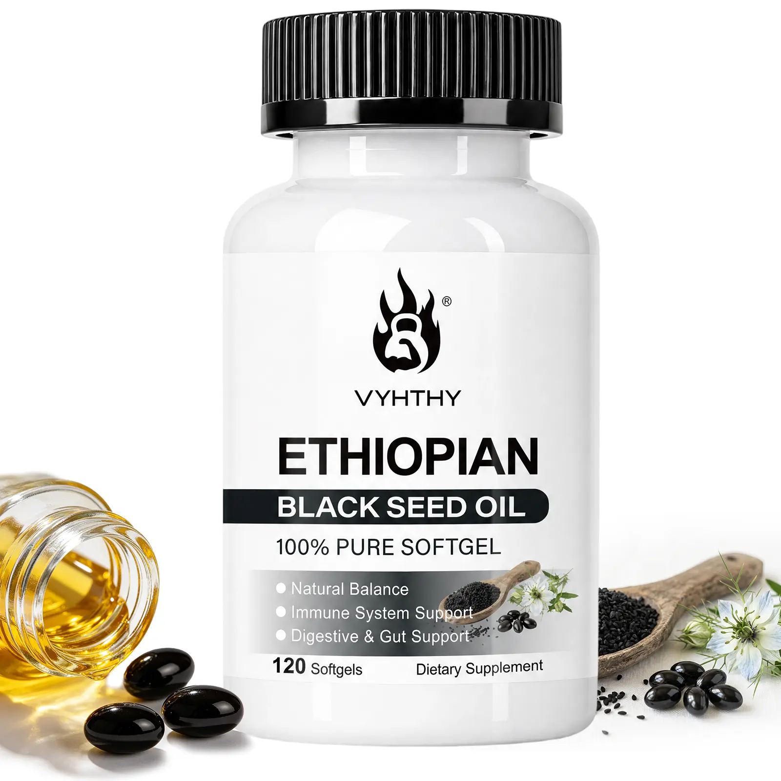 VYHTHY Black Seed Oil Capsules – 1000mg Per Serving Cold Pressed Nigella Sativa Pure Black Cumin Seed Oil with Natural Vitamin E – Non-GMO, Vegan Supplement for Hair, Skin & Immune Support, 180 Softgels (90-Day Supply)