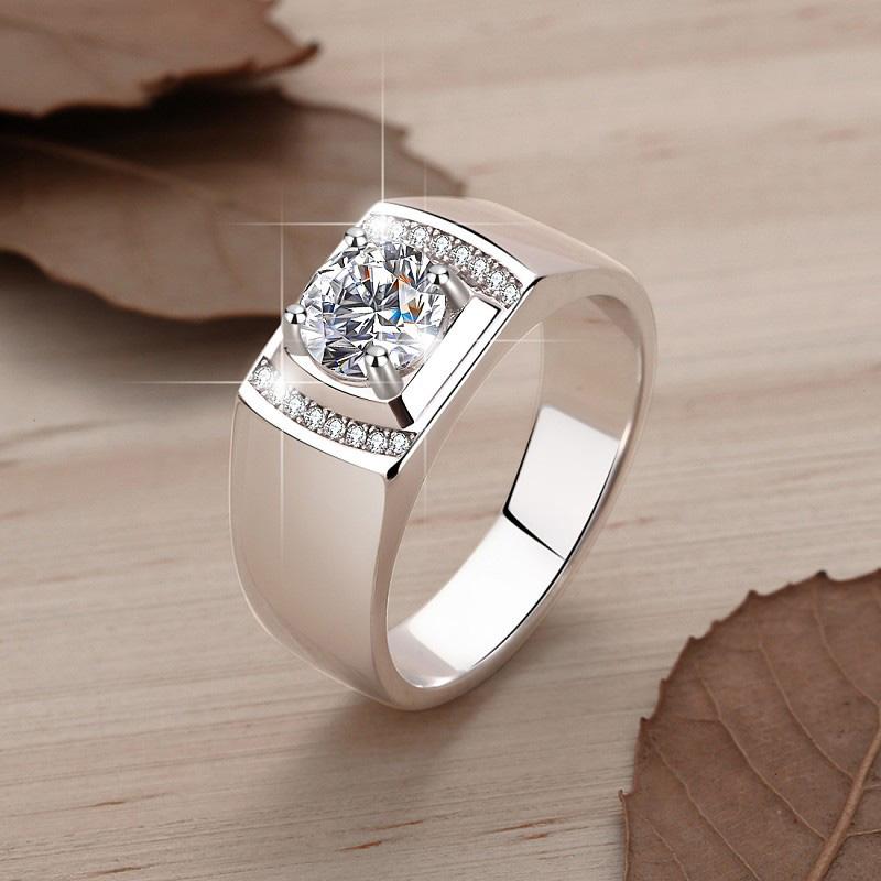 925 Sterling Silver Ring Set with Shiny Synthetic Zircon for Men and Women - High Quality Jewelry