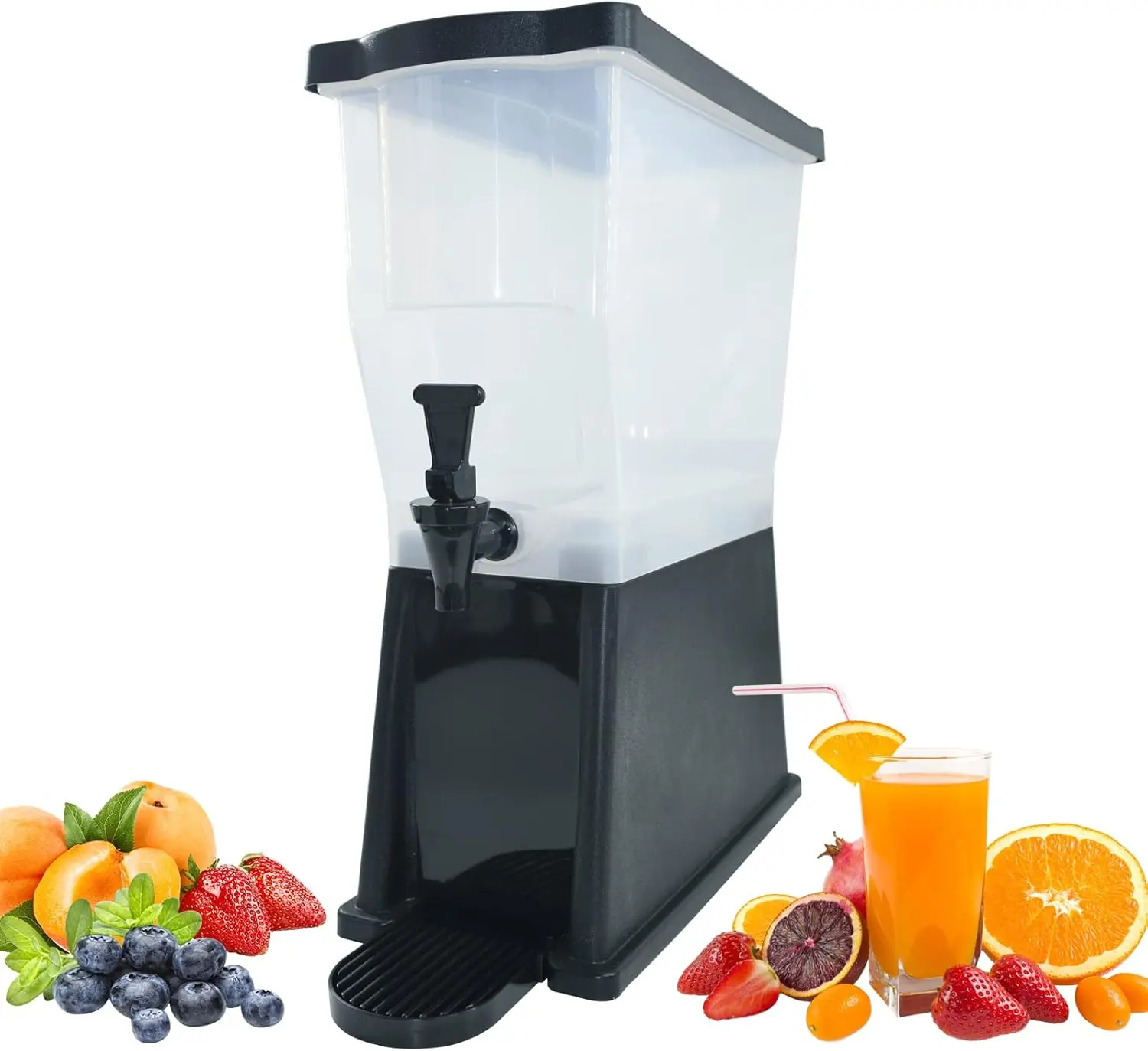 Hakka Commercial Plastic Beverage Dispenser - 3 Gal Translucent Cordless Model with Spigot, Activated Carbon, -40°F to 160°F Range for Cold Water, Iced Tea & Juice, Ideal for Restaurants