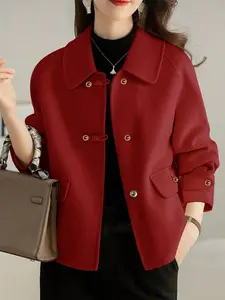 French Fashion Women's Autumn Winter Thicken Woolen Coat, Ladies Short Jacket, Elegant Casual Loose Pockets Double-Sided Floral Tweed Outerwear