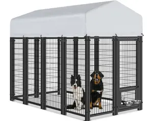 ORANLAND 7.8x4x6FT Heavy Duty Outdoor Escape Proof Steel Frame Dog Kennel Enclosure - Secure Welded Steel, Lock, Waterproof Roof, 2 Rotating Bowls, Escape Proof Kennel