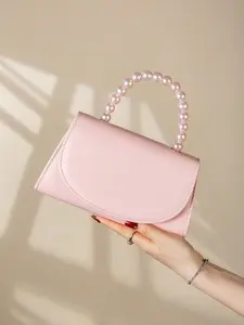Pearl Handle Top-Handle Bag for Women, Elegant Envelope Crossbody Purse, Cute Mini Handheld Bag for Wedding, Prom, Party, Bridesmaid & Daily Use, Stylish Flap Shoulder Bag