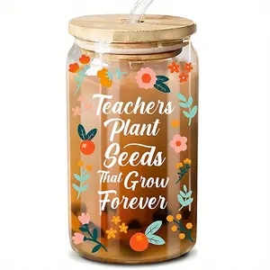 Easter Gift for Teachers, 16 Ounces Decorative Coffee Glass Tumbler, Perfect Teacher Appreciation Gift, Retirement Gift Idea, Ideal Year-End Present for Students