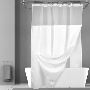 Waffle Weave Shower Curtain with Snap-in Fabric Liner Set, 12 White Hooks Included - Hotel Style, Waterproof & Washable, Heavyweight Fabric & Mesh Top Wind