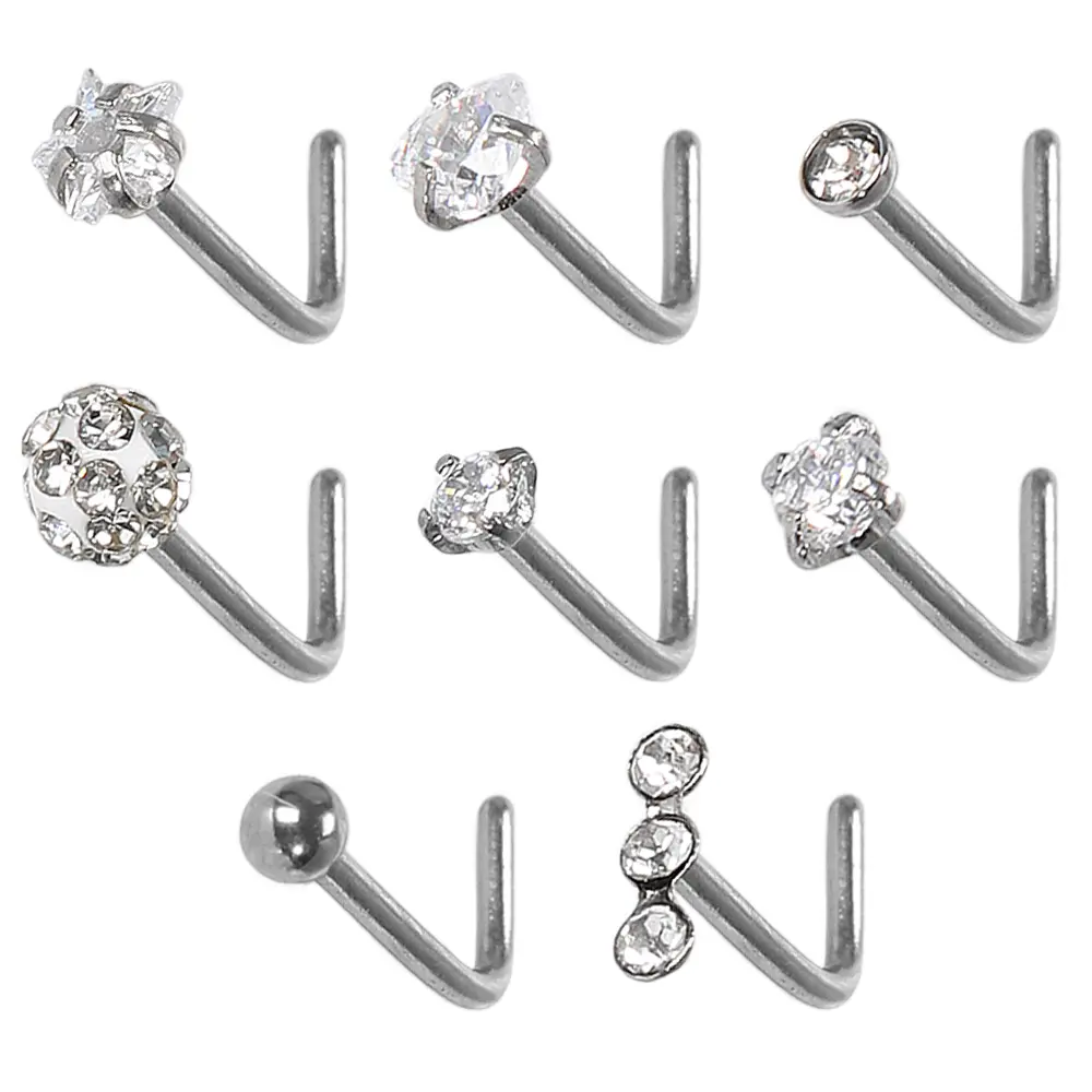 8pcs Stainless Steel Nose Rings for Women & Men - Sleek Minimalist Design with Spherical, Star & Heart Charms, Durable Synthetic Zirconia, Perfect for Casual Attire & Parties, Party Accessories, Minimalist Jewelry, Durable Jewelry