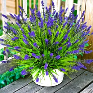 Artificial Plants Outdoor, 10 Pcs Fake Decorative Flowers UV Resistant Outdoor Artificial Lavender Flowers, Plastic Faux Plants for Porch Garden Planter Yard Window Box
