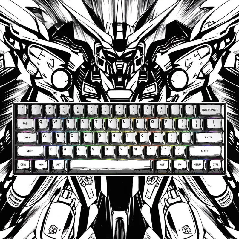 135-Key White Mecha Manga PBT Keycap Set, OEM Profile, Side-Printed RGB Backlit, Black-White Comic Style, Compatible with Mechanical Keyboards, Custom Keyboard Setup, Computer Peripheral Accessory