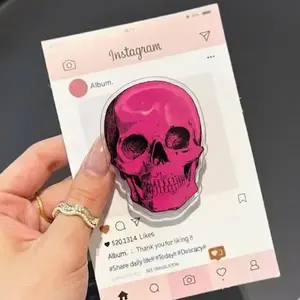 Pink Skull MagSafe Phone Grip, Kawaii Horror Aesthetic Pop Socket, Spooky Cute Magnetic Holder, Gothic Gift, Kindle Grip Stand Accessory