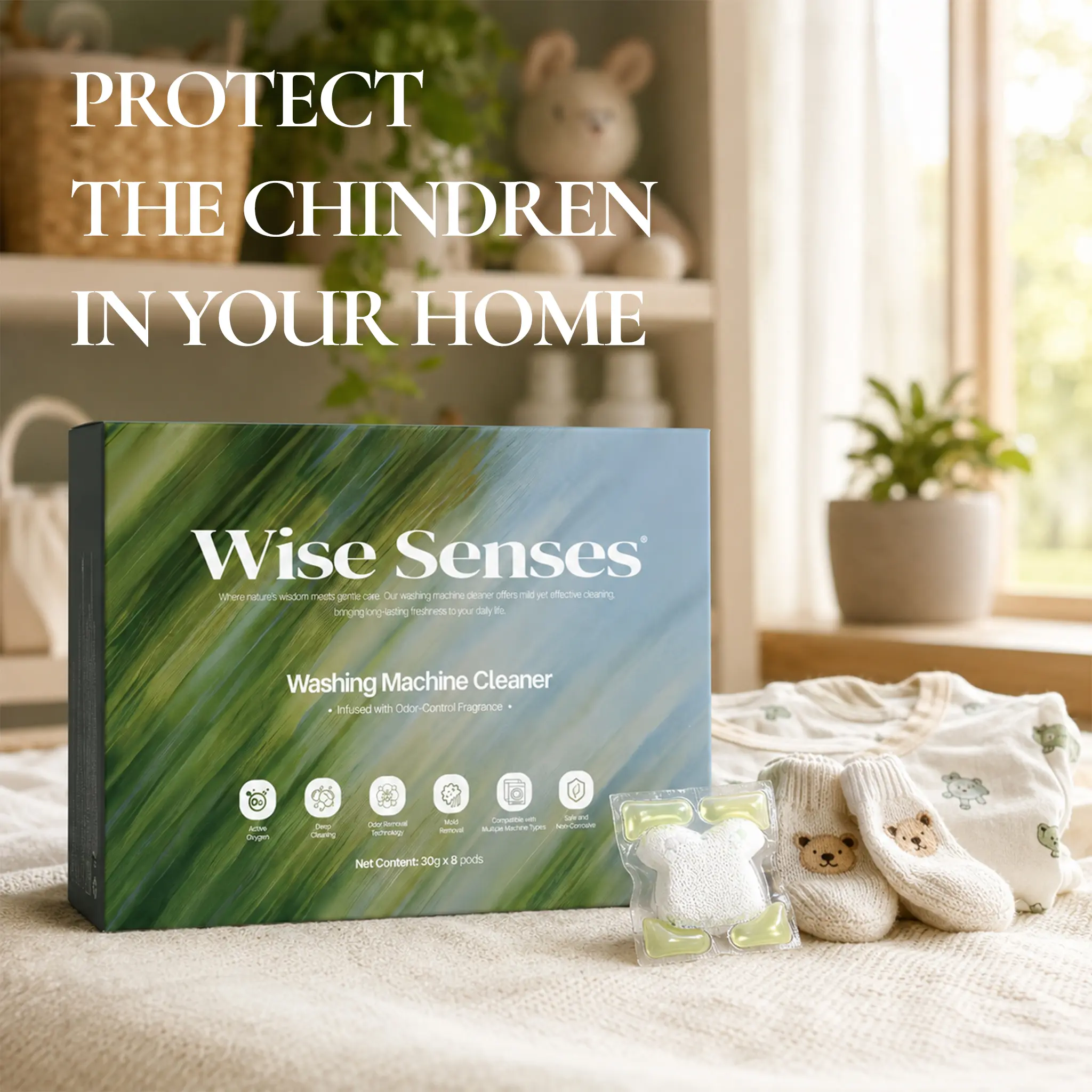 Wise Senses 32g Jumbo Washing Machine Cleaner Pods, 8 Count, 2-in-1 Deep Clean & Deodorizing Washer Cleaner, Helps Remove Pet Hair Residue, Musty Odor & Grime, Scented Descaler for All Washer Types Household，ultimate solution