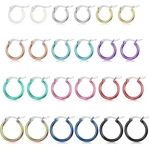 MILACOLATO 12 Pairs Stainless Steel Hypoallergenic Multi Colored Hoop Earrings Set (10mm,12mm,15mm,20mm) Daily