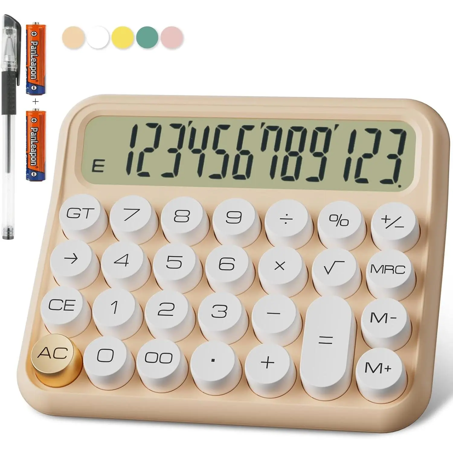 Mechanical Calculator 12 Digit  5-Inch LCD Display,   Desk Calculator, Big Buttons Easy to Press Use as Office Calculators Desktop, 15?Tilt Screen for  Calculator(Cream)
