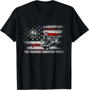 Men's 100% Cotton Short-Sleeve Round Neck Graphic T-Shirt, Unisex Natural Fashion Top for USS Theodore Roosevelt CVN-71 Patriotic Veterans Day Enthusiasts