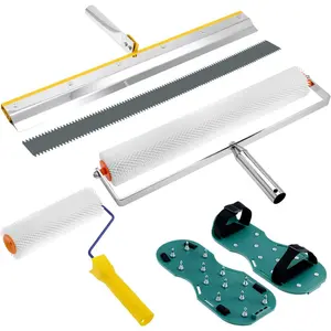 Self-Leveling Cement Tool Kit, 9" & 20" Spike Rollers with Scraper and Spiked Shoes for Cement, Mortar & Floor Leveling