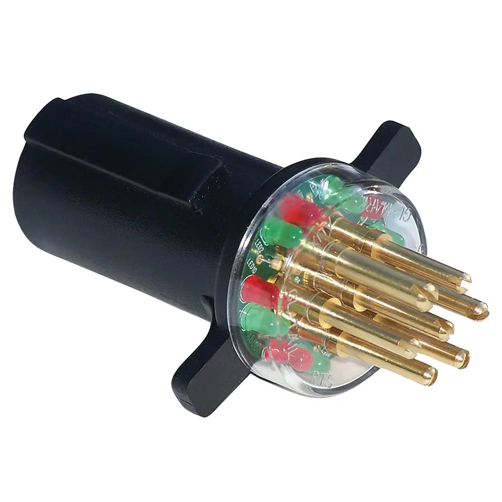 INNOVATIVE PRODUCTS OF AMERICA Automotive Circuit Tester - 7-Way Round Pin (SAE J560) Tractor Trailer Quick Connect Tool with LED Indicators, Brass Jumper, Bypass Circuits, Trailer-Side 7-Way Cable End Fit, Easy Connector Removal, Trailer-Side End Of The