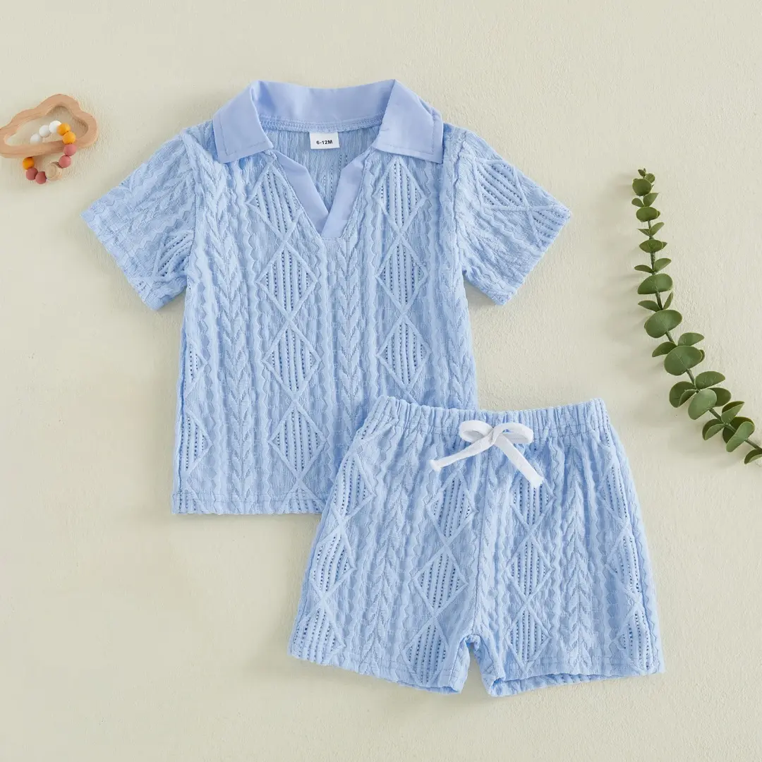 Toddler Baby Boy Shorts Set Breathable Short Sleeve Lapel V Neck Tops and Shorts 2 Piece Summer Outfit