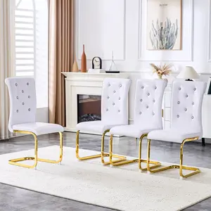 Dining Chairs Set of 4/6 ,Retro Faux Crocodile Leather,Fashionable Crystal Buckle, Living Room Chairs,Upholstered Chairs With Bow-Shaped Metal Legs, Suitablefor Kitchen
