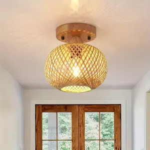 Handmade Bamboo Ceiling Light, Bohemian Style Pendant Lamp Shade, Suitable for Living Room Bedroom Kitchen Hallway, 1pc Decorative Lighting Fixture, Honeycomb Light