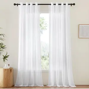 Half-Transparent Ring Top Window Curtain, No Installation Required, Elegant Drape for Bedroom Living Room Kitchen, Universal Fit