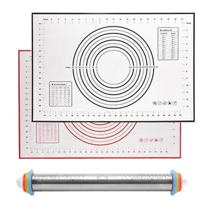 Stainless Steel Adjustable Rolling Pin Dough Mat Dough Roller Fondant Paste Cake Tool Dough Roller 4 Removable Ring For Pizza