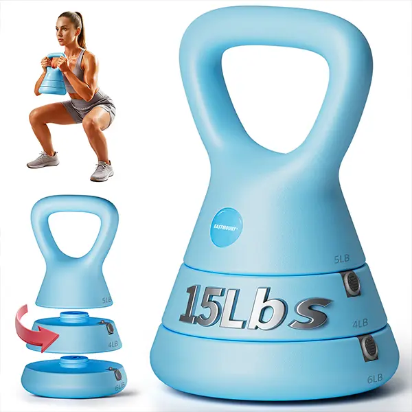EAST MOUNT 15 LB Adjustable Kettlebell Set - 3-in-1 Compact Sturdy Triangle Shell Weights with Wide Ergonomic Wrist-Friendly Handle for Home Gym Athletic Sports & Muscle Strength Training, Fitness