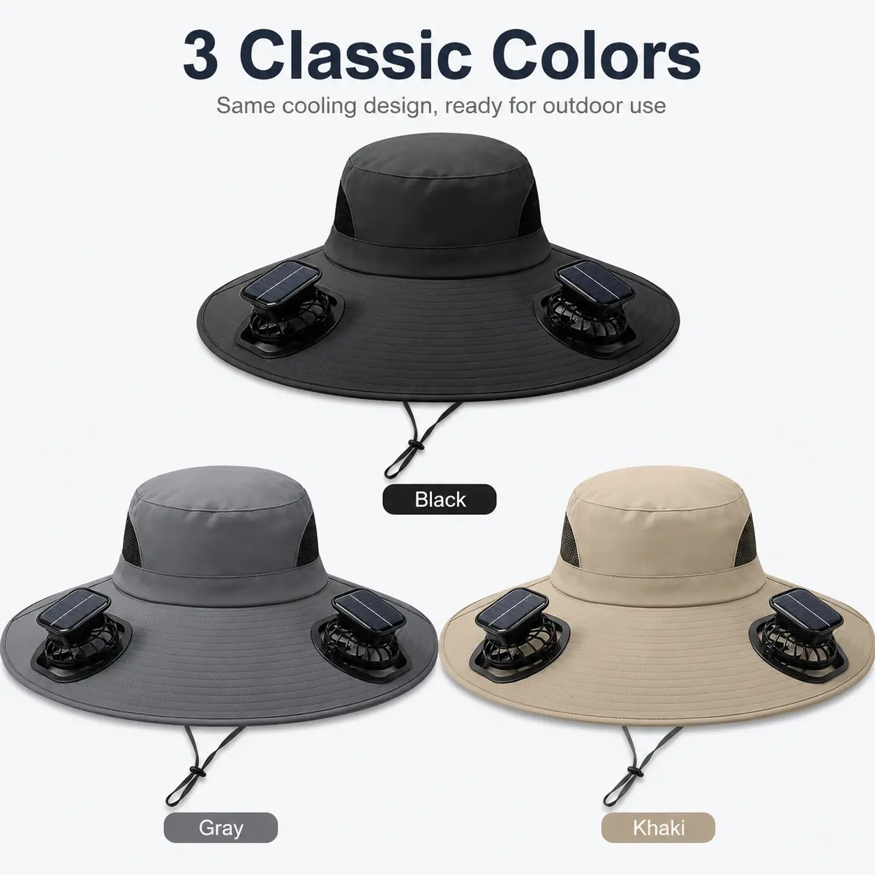 Adults' USB-Rechargeable Solar Cooling Hat - Modest Breathable Mesh Outdoor Adjustable Cap with Detachable Fan, Drawstring, Ideal for Fishing, Summer Sports Activities