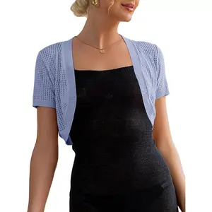 Womens Short Sleeve Shrug Cardigan Bolero Lightweight Open Front Knit Sweater Cardigans Shrug for Dress Sky Blue S