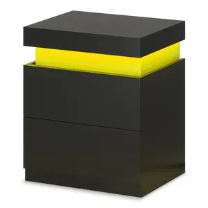 Nightstand with Sliding Top and 2 Drawers Black