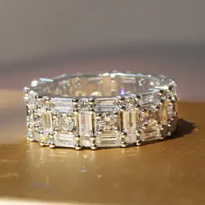 Princess Style Multi-Layer Eternity Ring - Wide Band Full CZ with Teardrop Zircon - Wedding/Engagement/Anniversary Birthstone Gift for Women