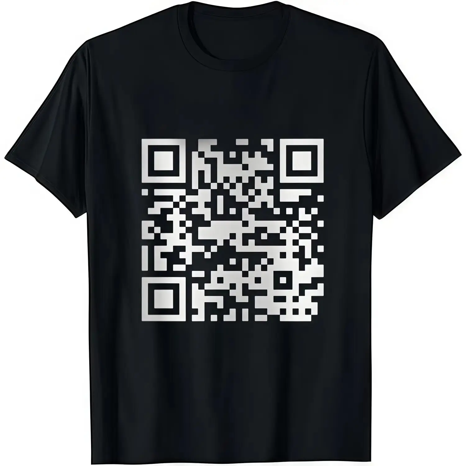 Humorous FU QR Code T-Shirt for Men Black Cotton Crew Neck Short Sleeve Casual Graphic Tee Comfortable Versatile Streetwear Soft Stylish Everyday Wear