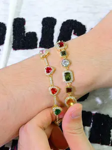 ICEDCHICS 2 pieces/set ICEDCHICS stacked gemstone bracelet, colorful gemstone chain, heart-shaped bracelet with adjustable tail, perfect Valentine's Day gift, essential for dates, suitable for both men and women