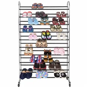 212 MAIN 10-Tiered Chrome Finish Shoe Storage Rack Set - Durable Sturdy Rolling Wheel Standing Tower, 50-Pair Metal Display Storage Rack, Home Organizer, Durable Sturdy Rack
