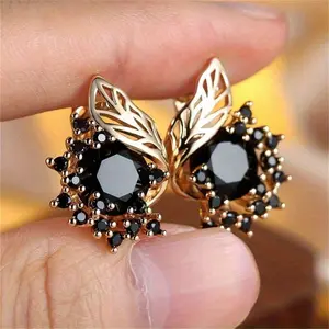 Elegant Black Cubic Zirconia Flower Drop Earrings - Bohemian Claw-Set Pendant Style, Women’s Wedding & Gift Jewelry, Designer Collection Special Offer, Trendy Accessories for Teen Girls