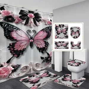 Beautiful Butterfly Print Shower Curtain Set with 12 Hooks, No-Drill Bathroom Divider, Modern Home Decor, Bathroom Supplies, Perfect Gift for Friends and Family