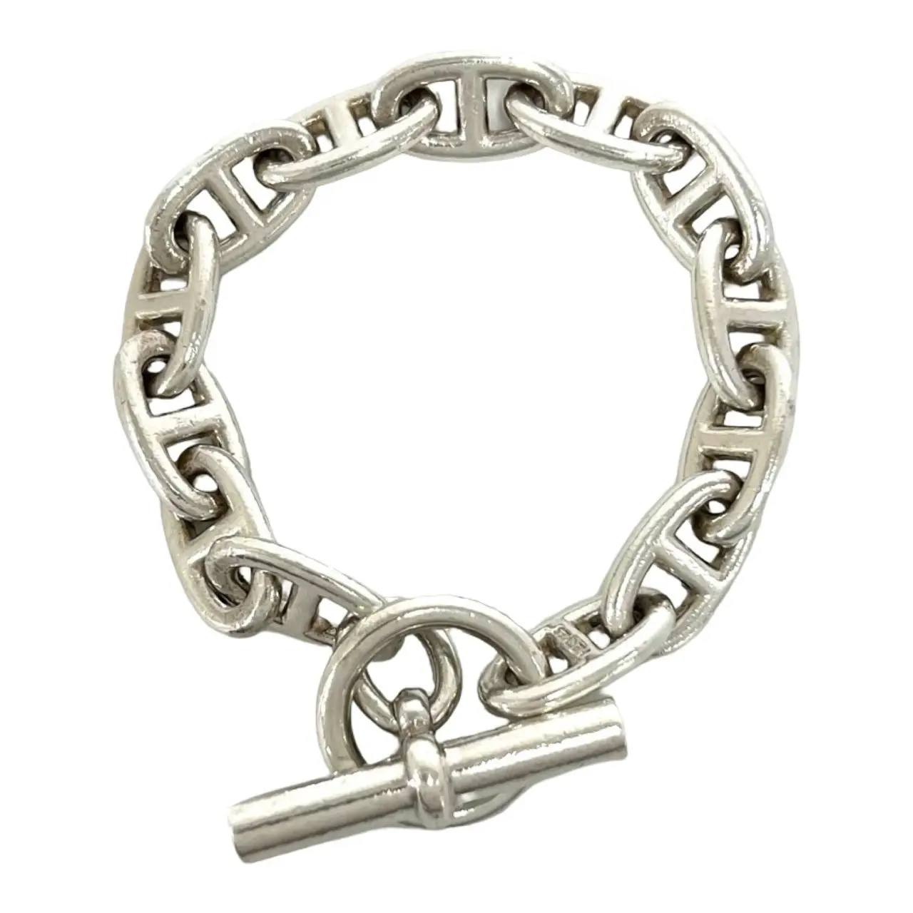 Pre-owned HERMÈS Sterling Silver 925 (Ag925) Small Leather Goods Hermes Chaine d’Ancre GM Bracelet