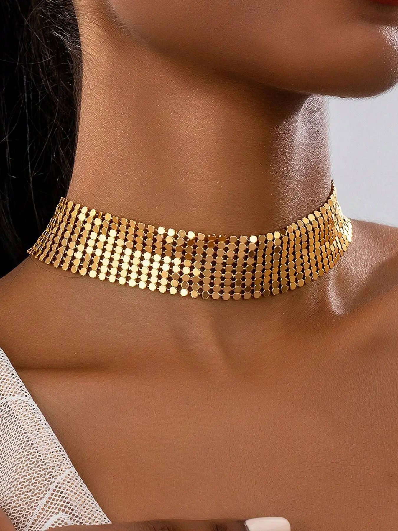 Punk Style Personalized Metal Sequins Party Statement Necklace, Hip Hop Punk Lock Bone Chain, Unique Accessory for Parties