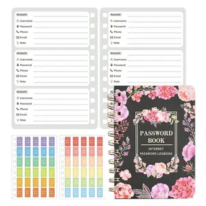 Floral Pattern Password Book, 1 Count Portable Mini Address Book with Colorful Sticker Tabs, Spiral Bound Planner, Organizer Planner for Home Office