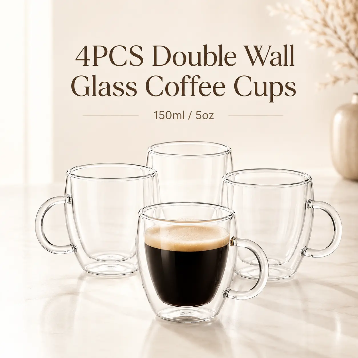 5oz Espresso Cups Set of 4, Small Double Wall Hand Blown Coffee Shots Glass, Expresso Mugs,Tazas de Cafe Expreso, Perfect For Espresso Latte Cappuccinos Tea Bag Juice Drinkware Insulated Travel Mug iced coffee cups