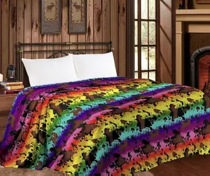 Mia Collection Thin Throw Blanket - Rainbow Cowprint, Soft Cotton Blend, Perfect for Home Decor