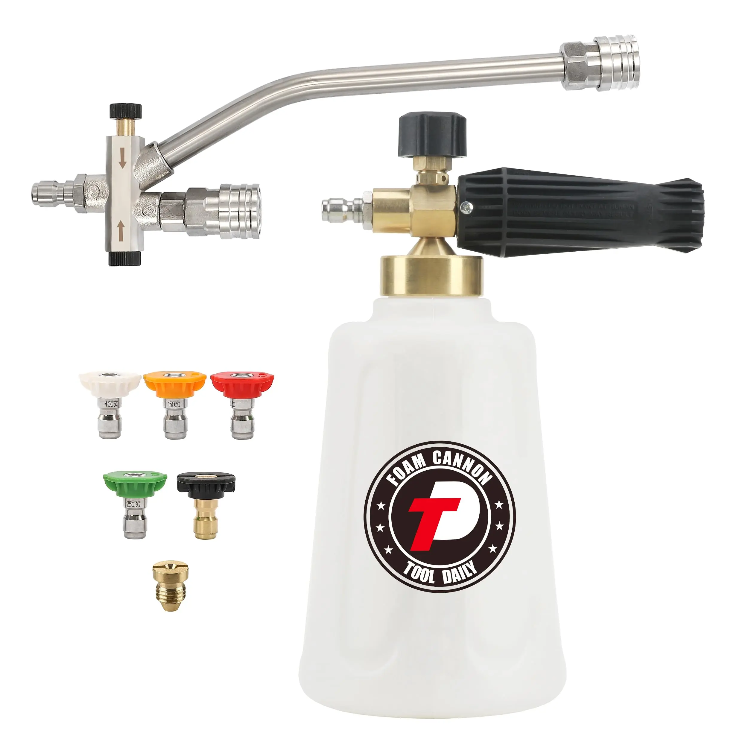 Tool Daily Pressure Washer Foam Cannon Car Wash Accessory - 3600 PSI, Double Tip, Dual Lance Wide Mouth Soap Cannon, 5 Power Washer Nozzles, 1/4" Quick Connect Dual Connector, Foam Blasting, for Cars/Motorcycles, Floor Cleaning, Father's Day Gift, Extra-W