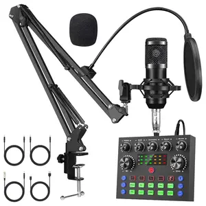 Professional Podcast Equipment Kit, USB Rechargeable Microphone Kit, DJ Sound Control Equipment Mixer with Sound Converter/Mixer, Live Streaming Equipment, Live Audio Mixer