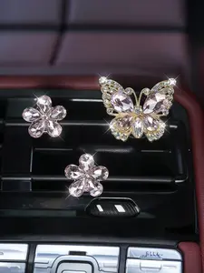 Crystal Butterfly Flower Car Vent Perfume Clip Set, Car Interior Air Vent Fragrance Clip, Car Scent Diffuser