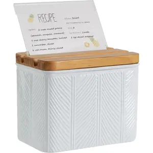 Recipe Box with Cards and Dividers Set 4x6 Recipe Holder for Kitchen Counter Metal White Diagonal Stripe  Embossed Recipe Card Box with Wooden Grooved Lid