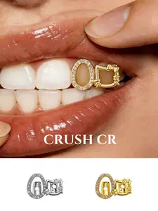 CRUSH CR Hello Kitty Tooth Cap, Tooth Gems, Grillz, Teeth Cover Girls for Women Teens 18K Gold Plated Kawaii Kitty Face Design with Polished Finish, Hypoallergenic Removable Perfect for Y2K Fashion Music Festivals Club Nights Photoshoots Daily Wear