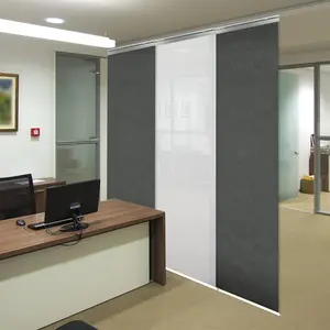 3-Panel Single Rail Panel Track Blind Extendable 36"-66"W x 91.4"H, Panel width 23.5", Winter, Smoke