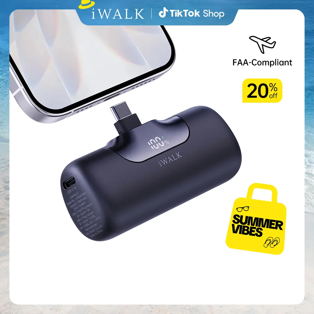 iWALK Portable Charger Power Bank - 5500mAh Next-Gen Small Battery, 22.5W Speed Fast Charging, USB-C Accessory with Bidirectional PD Support, Compatible with iPhone 17/16/15, Samsung Galaxy S25/S24/S23, iPad & Digital Devices (Plug & Cable Ready), Smartph