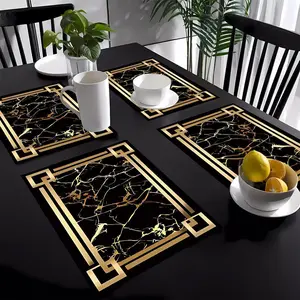 4pcs Black Golden Element Patterned Tableware Mats - Table Mats, Coasters, Placemats for Kitchen Dining Tables, Party Decoration