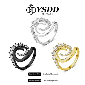 【#462 Spiral】Unique Full Moissanite Spiral Ring vvs Synthetic Moissanite Rings in 925 Sterling Silver